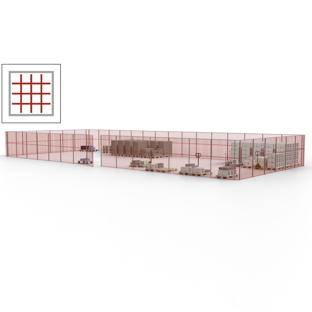 Maschinen Schutzgitter - Hallentrennwand - Sicherheitszaun - Tür - 63 m - 2.200 x 22.900 x 9.400 mm (HxBxT) - enzianblau