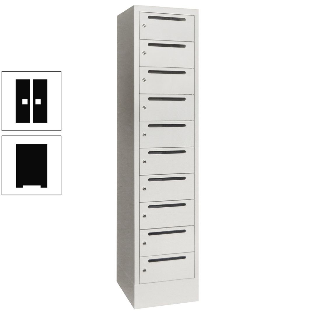 Postverteilerschrank, Schließfachschrank, 1 Abteil a 400 mm, 10 Fächer, 1.850 x 400 x 500 mm (HxBxT), Korpus anthrazitgrau, Front anthrazitgrau