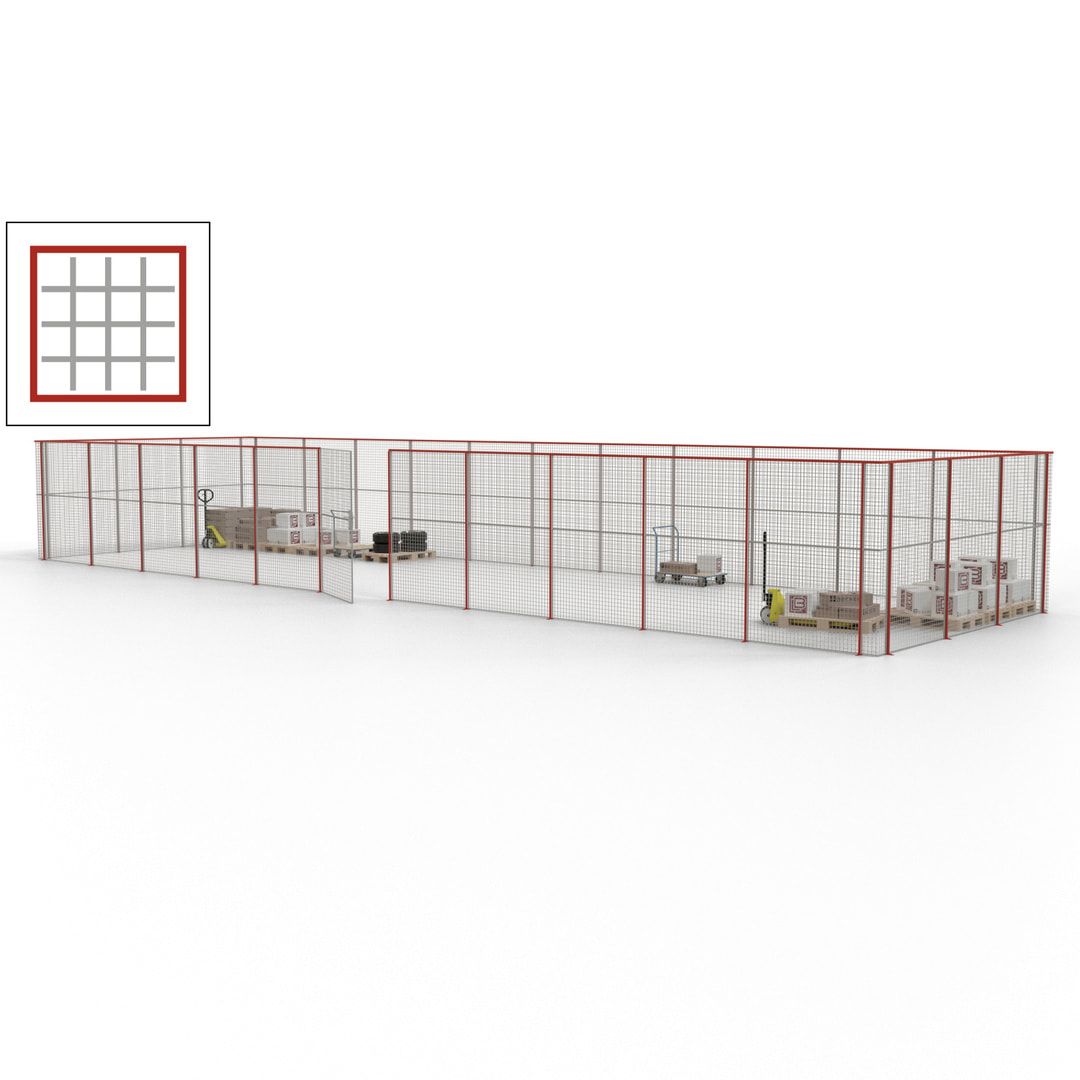 Maschinen Schutzgitter - Hallentrennwand - Sicherheitszaun - Tür - 42 m - 2.200 x 16.900 x 4.900 mm (HxBxT) - enzianblau