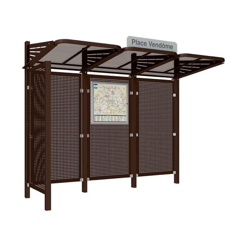 Buswartehalle - Unterstand - Stahlblech Verkleidung links - Fahrplankasten - Haltestellenschild - 2.200 x 3.000 x 1.500 mm (HxBxT) - enzianblau