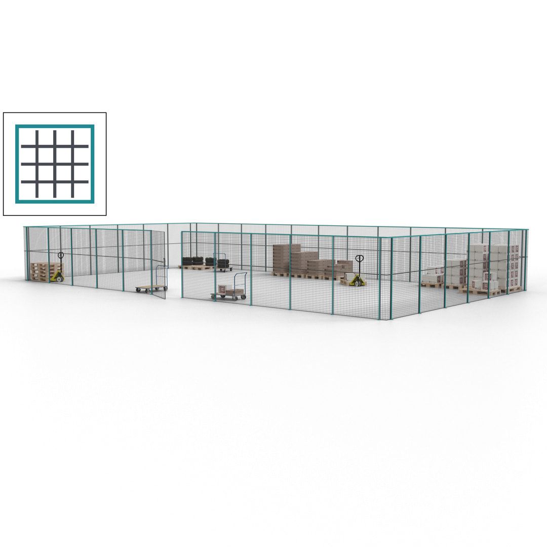 Maschinen Schutzgitter - Hallentrennwand - Sicherheitszaun - Tür - 51 m - 2.200 x 16.900 x 9.400 mm (HxBxT) - enzianblau