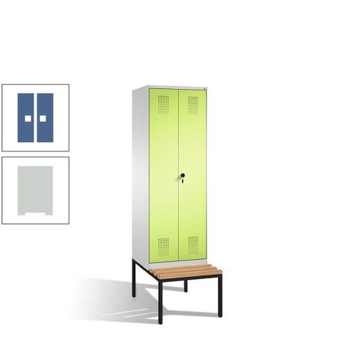 Doppel-Spind, Garderobenschrank, Buche Sitzbank untergebaut, 2 Abteile a 300 mm, Korpus anthrazitgrau, Tür anthrazitgrau, 2.090 x 600 x 815 mm (HxBxT)