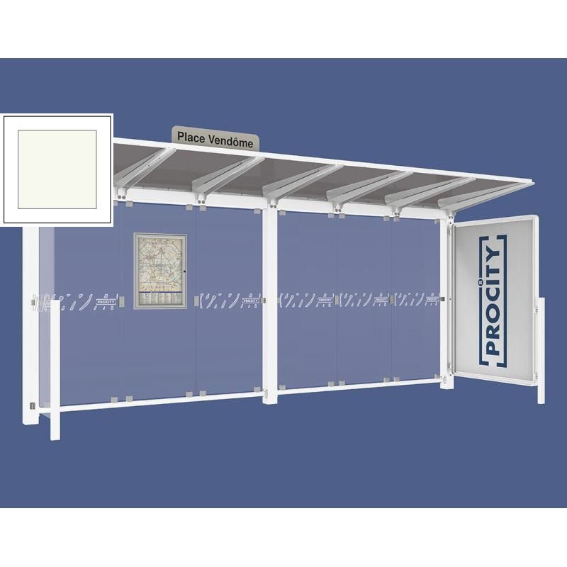 Buswartehalle - Unterstand - Fahrplankasten - Haltestellenschild - Seitenwand - Schaukasten - 2.390 x 5.000 x 1.500 mm (HxBxT) - enzianblau
