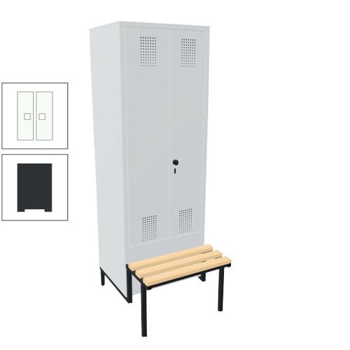 Doppel-Spind, Garderobenschrank, Buche Sitzbank integriert, 2 Abteile a 400 mm, Korpus anthrazitgrau, Tür anthrazitgrau, 1.850 x 800 x 815 mm (HxBxT)