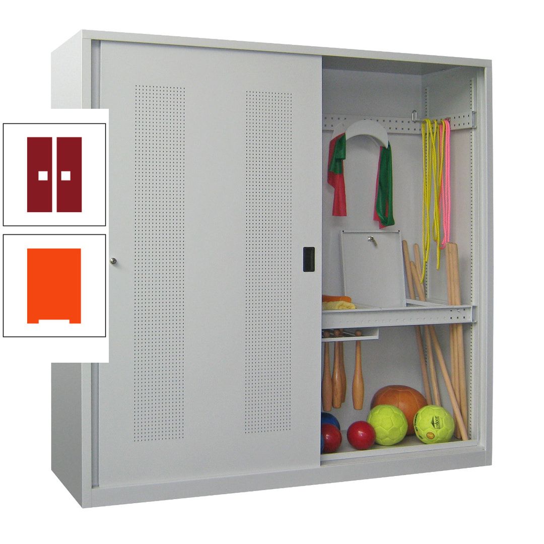 Ballschrank - Schiebetüren mit Lochfeld - Trennwand - 1.950x2.000x600 mm (HxBxT) - anthrazitgrau