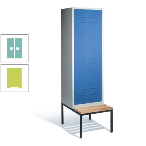 Doppel-Spindschrank, Buche Sitzbank untergebaut, 2 Abteile a 300 mm, Korpus lichtgrau, Tür anthrazitgrau, 2.090 x 610 x 815 mm (HxBxT)
