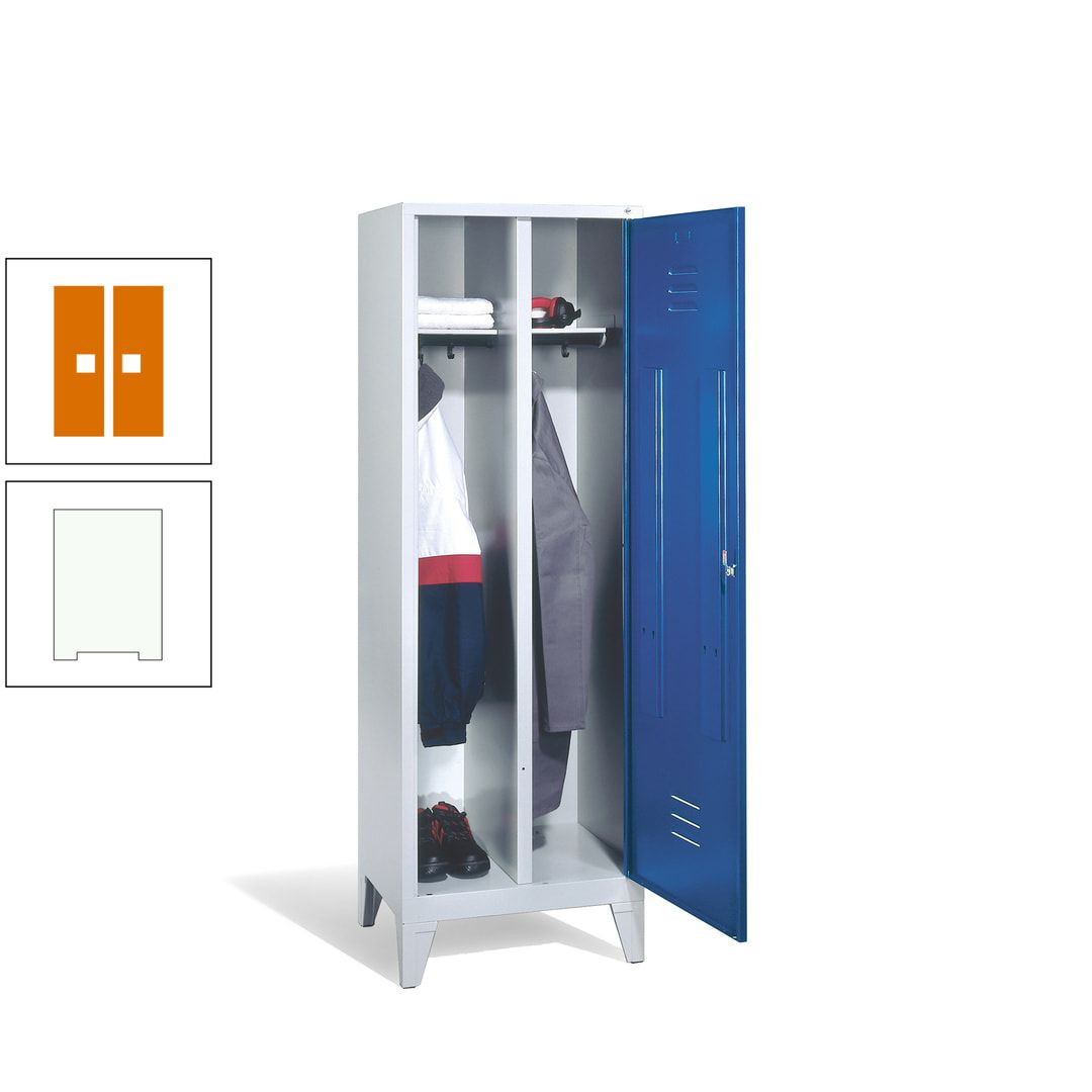 Doppel-Spind mit Großtür, Garderobenschrank mit Füßen, 2 Abteile a 300 mm, Korpus anthrazitgrau, Tür anthrazitgrau, 1.850 x 610 x 500 mm (HxBxT)