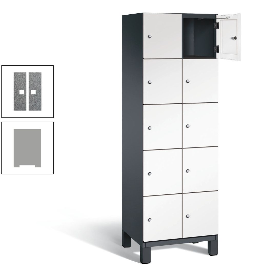Fächerschrank, Stahlschrank, 10 Fächer, Türöffnungsbegrenzer, Füße, 1.980 x 600 x 525 mm (HxBxT), Korpus anthrazitgrau, Front anthrazitgrau