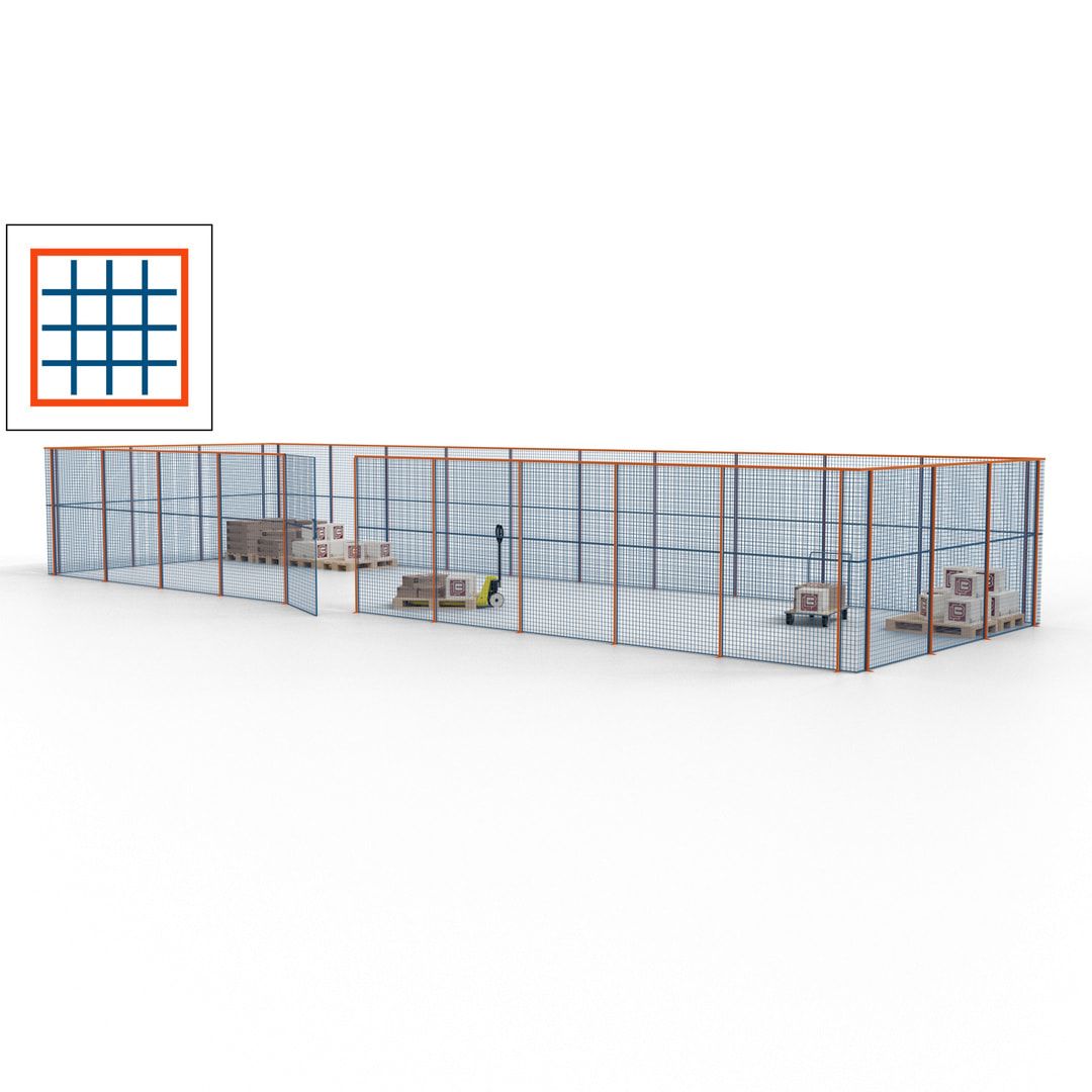 Maschinen Schutzgitter - Hallentrennwand - Sicherheitszaun - Tür - 39 m - 2.200 x 15.400 x 4.900 mm (HxBxT) - enzianblau