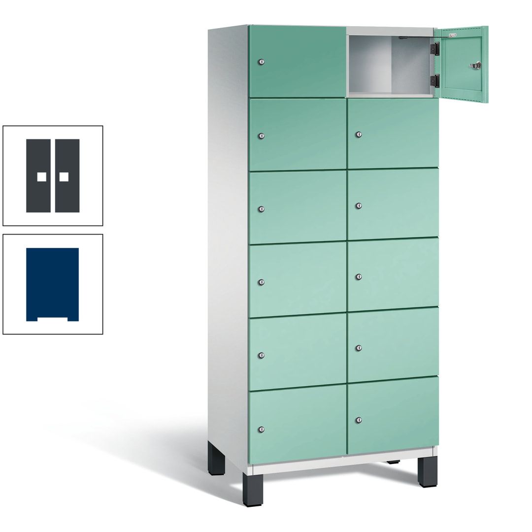 Fächerschrank, Stahlschrank, 12 Fächer, Türöffnungsbegrenzer, Füße, 1.980 x 800 x 525 mm (HxBxT), Korpus anthrazitgrau, Front anthrazitgrau
