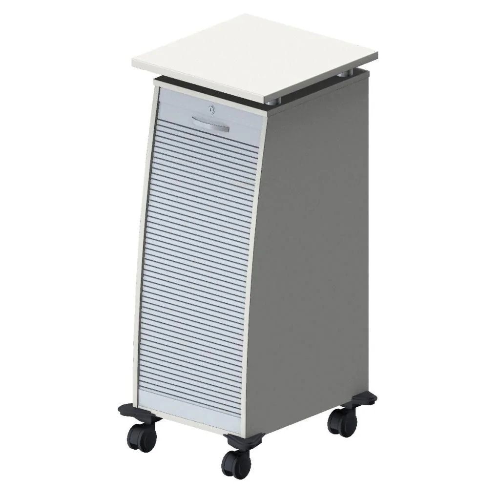 Rollladencaddy, 2 Schubladen, Materialauszug, Fachböden, 4 Rollen, abschließbar,1.155 x 515 x 600 mm (HxBxT), Front silber, Korpusfarbe Ahorn