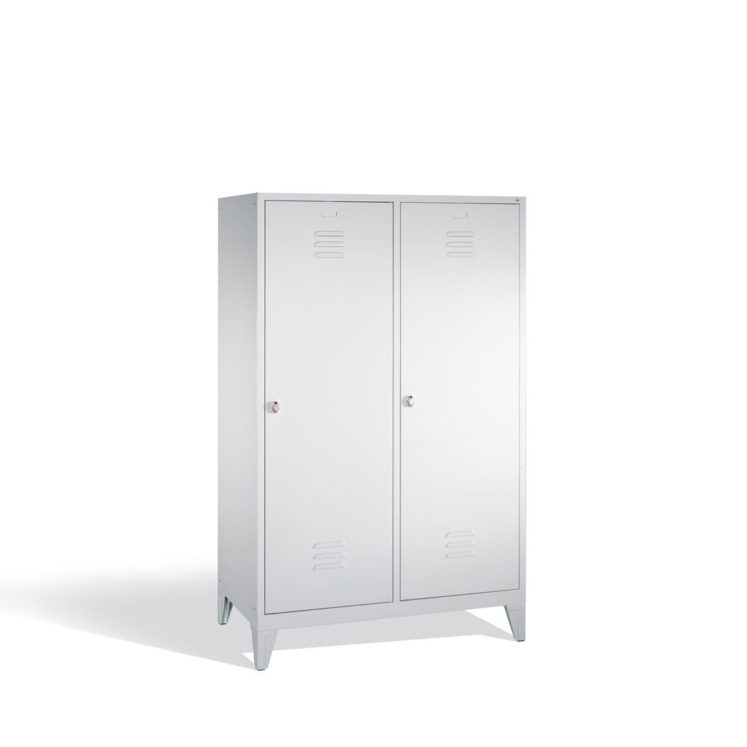 Doppel-Spind mit 2 Großtüren, Garderobenschrank mit Füßen, 4 Abteile a 300 mm, Korpus anthrazitgrau, Tür anthrazitgrau, 1.850 x 1.190 x 500 mm (HxBxT)