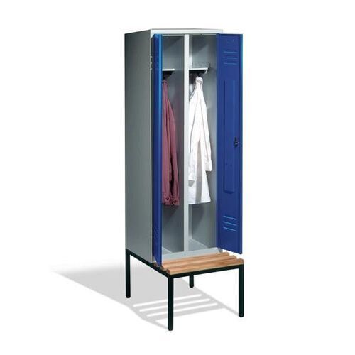 Doppel-Spindschrank, Buche Sitzbank untergebaut, 2 Abteile a 300 mm, Korpus lichtgrau, Tür anthrazitgrau, 2.090 x 610 x 815 mm (HxBxT)