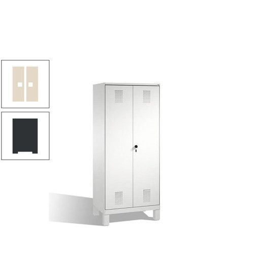 Doppel-Spind, Doppeltüren, Garderobenschrank mit Füßen, 2 Abteile a 400 mm, Korpus anthrazitgrau, Tür anthrazitgrau, 1.850 x 800 x 500 mm (HxBxT)
