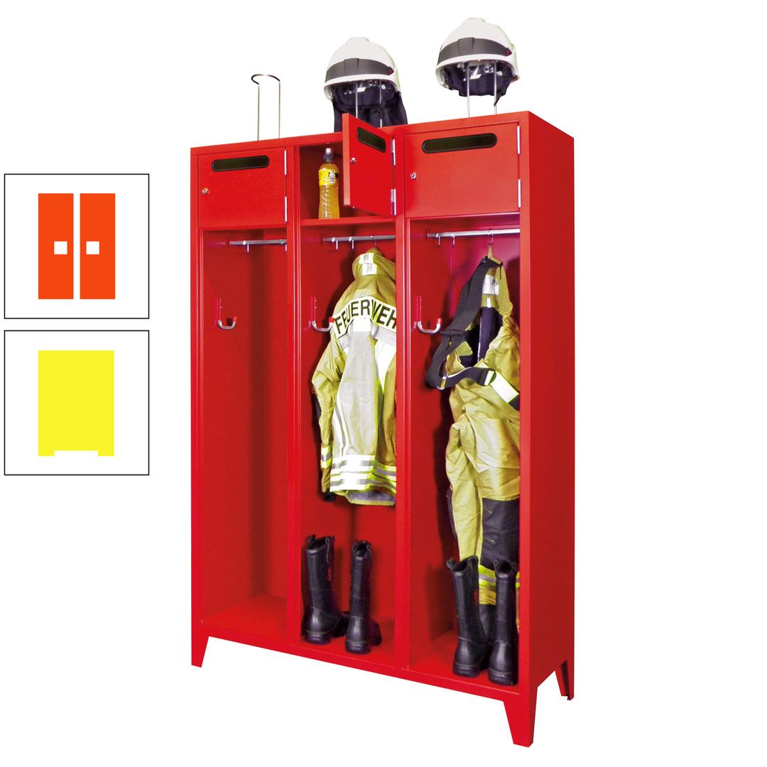 Feuerwehrschrank - 3 Abteile - Ablagefach mit Tür, Einwurfschlitz - 2.100 x 1.230 x 500 mm (HxBxT) - anthrazitgrau