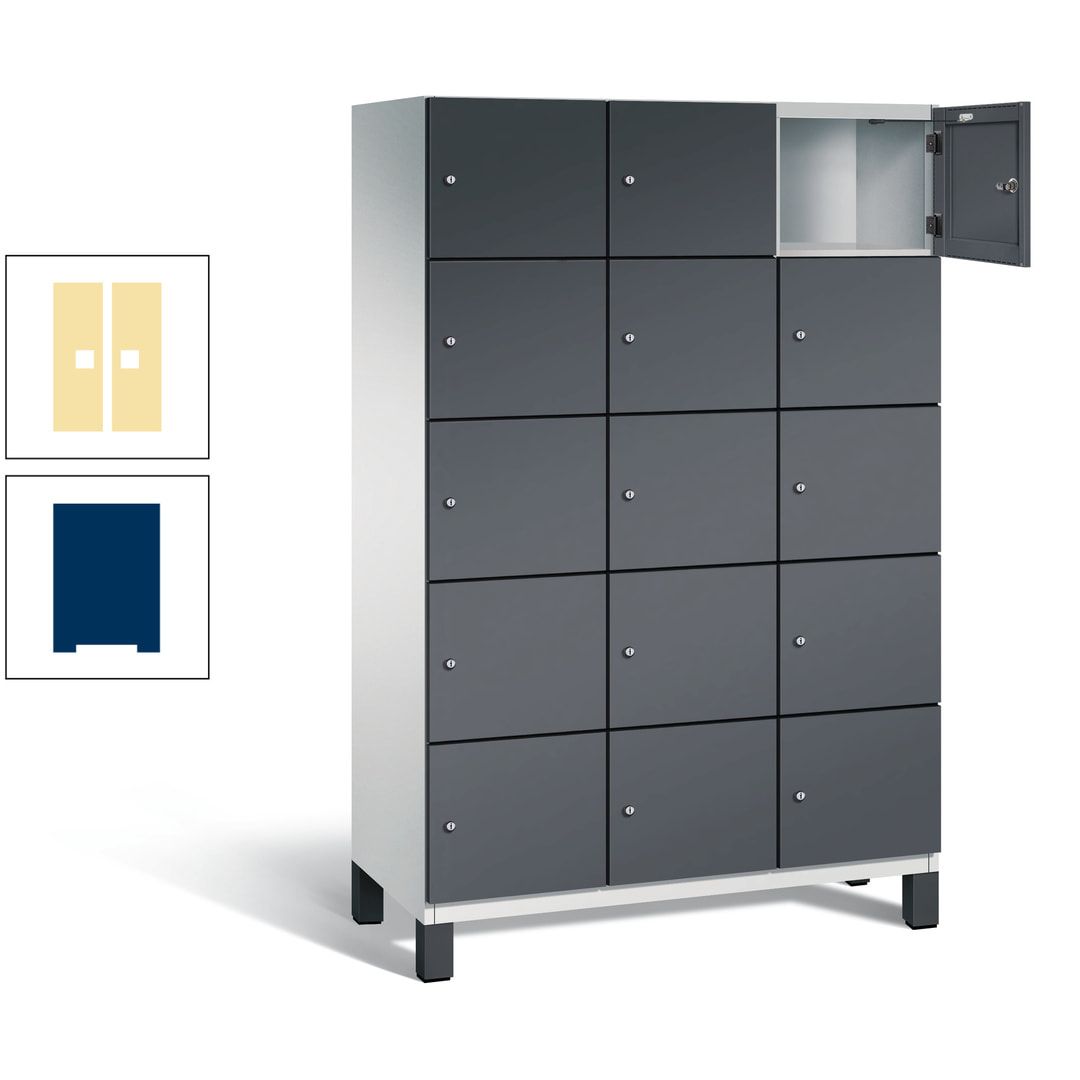 Fächerschrank, Stahlschrank, 15 Fächer, Türöffnungsbegrenzer, Füße, 1.980 x 1.200 x 525 mm (HxBxT), Korpus anthrazitgrau, Front anthrazitgrau
