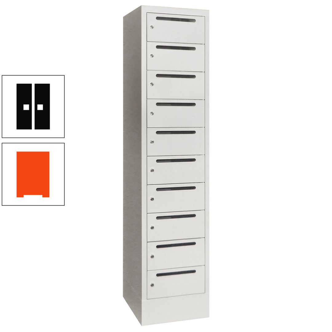 Postverteilerschrank, Schließfachschrank, 1 Abteil a 400 mm, 10 Fächer, 1.850 x 400 x 500 mm (HxBxT), Korpus anthrazitgrau, Front anthrazitgrau
