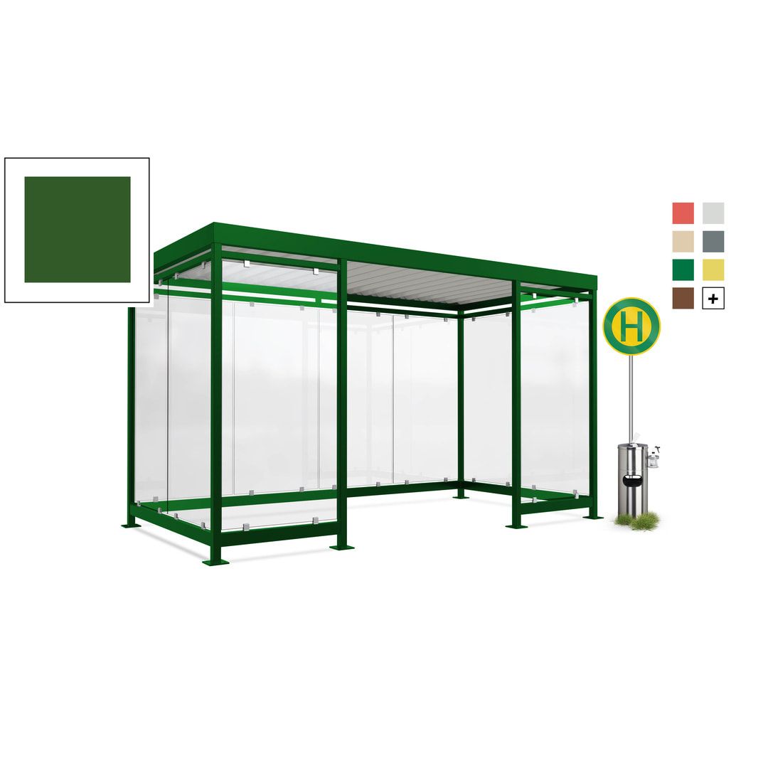 Fahrgastunterstand, Raucherunterstand, geschweißt, Aufdübeln, 12-13 Personen, 2.440 x 4.195 x 2.165 mm (HxBxT), 10 Wände, braunrot