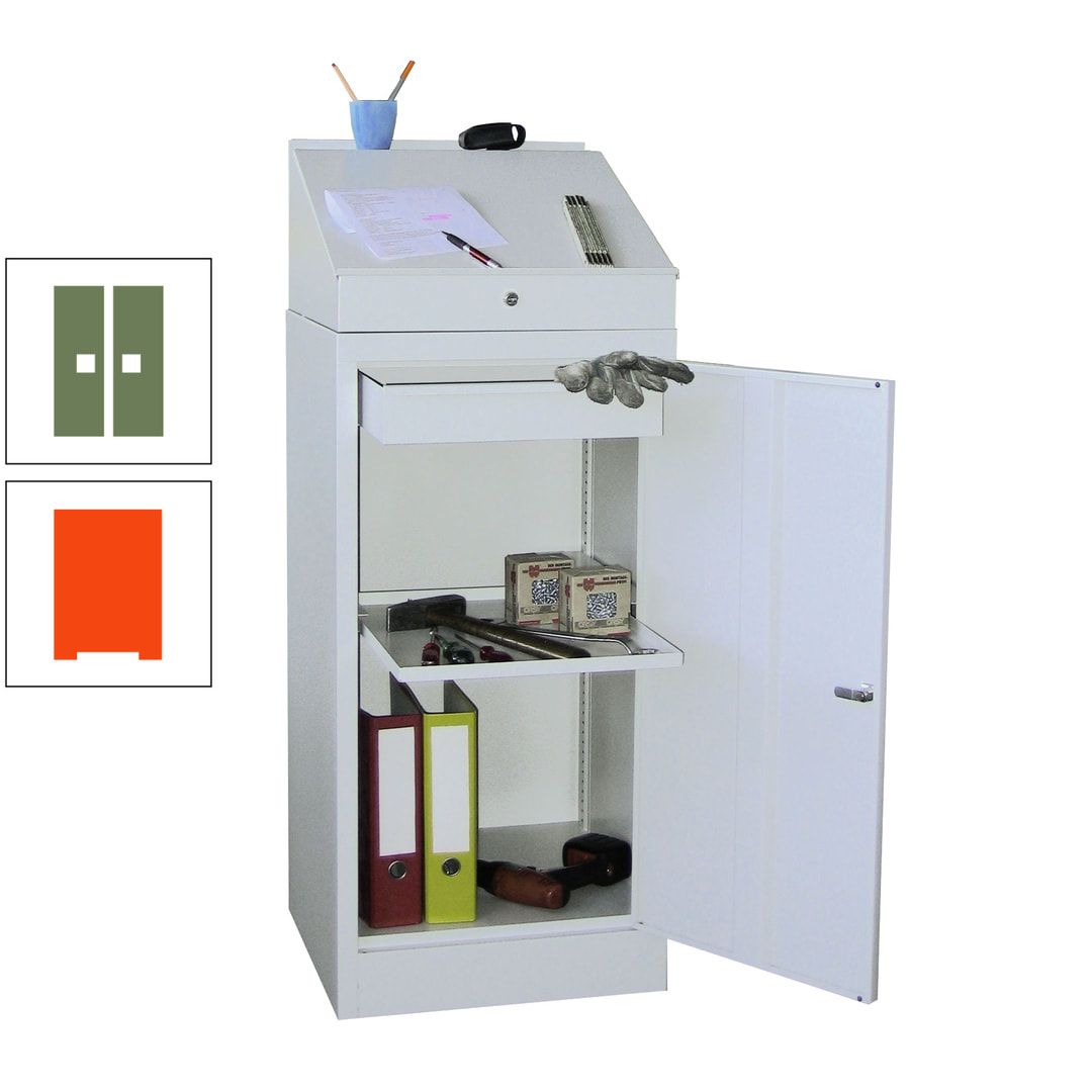 Stehpult mit Schrank - Vollblechtür - Zylinderschloss - 1 Einlegeboden, 1 Schublade - 1.270x500x500 mm (HxBxT) - anthrazitgrau