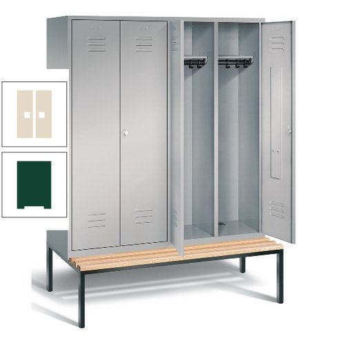 Doppel-Spindschrank, Buche Sitzbank untergebaut, 4 Abteile a 400 mm, Korpus lichtgrau, Tür anthrazitgrau, 2.090 x 1.590 x 815 mm (HxBxT)