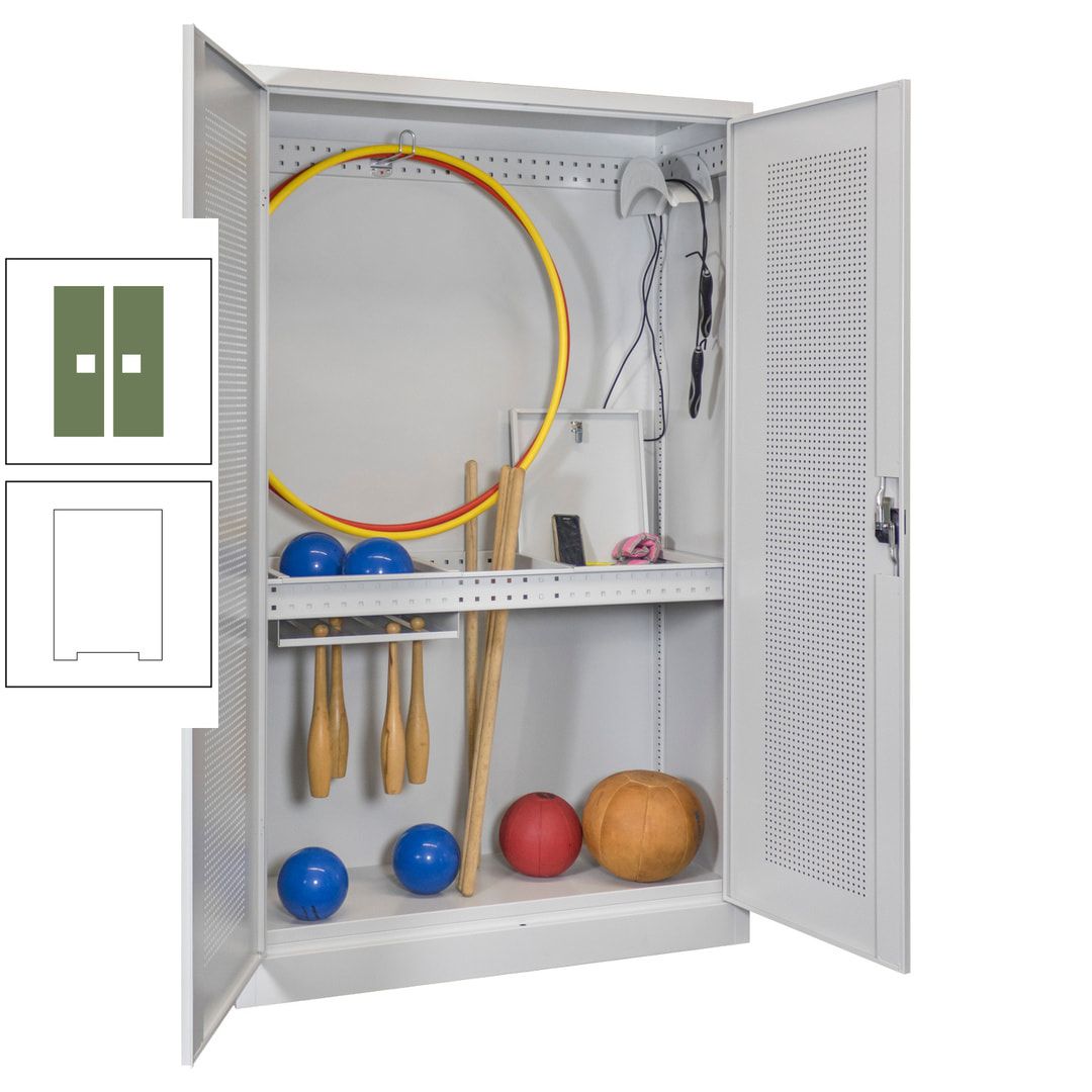 Sportschrank - Lochfeldtüren - Variante 1 - 1.950x1.200x500 mm (HxBxT) - anthrazitgrau