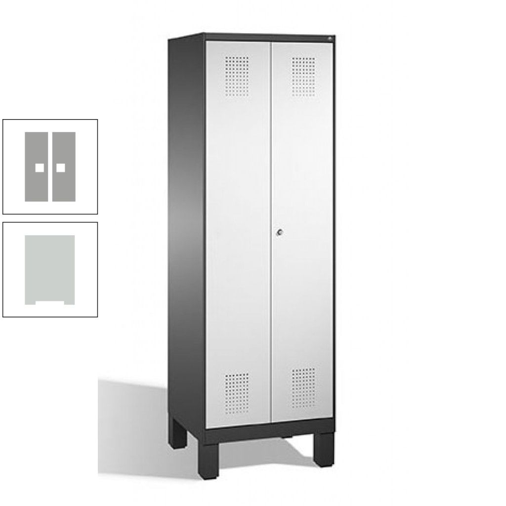 Doppel-Spind, Doppeltüren, Garderobenschrank mit Füßen, 2 Abteile a 300 mm, Korpus anthrazitgrau, Tür anthrazitgrau, 1.850 x 600 x 500 mm (HxBxT)