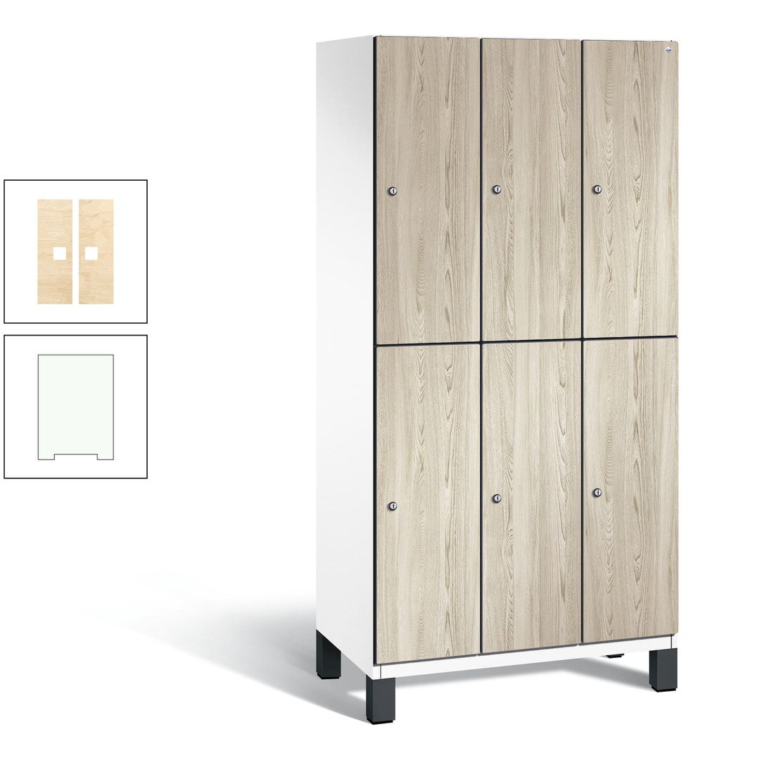 Fächerschrank, Garderobenschrank, mit Füßen, 3 Abteile, 1.980 x 900 x 525 mm (HxBxT), Korpus anthrazitgrau, Tür Donau-Ahorn