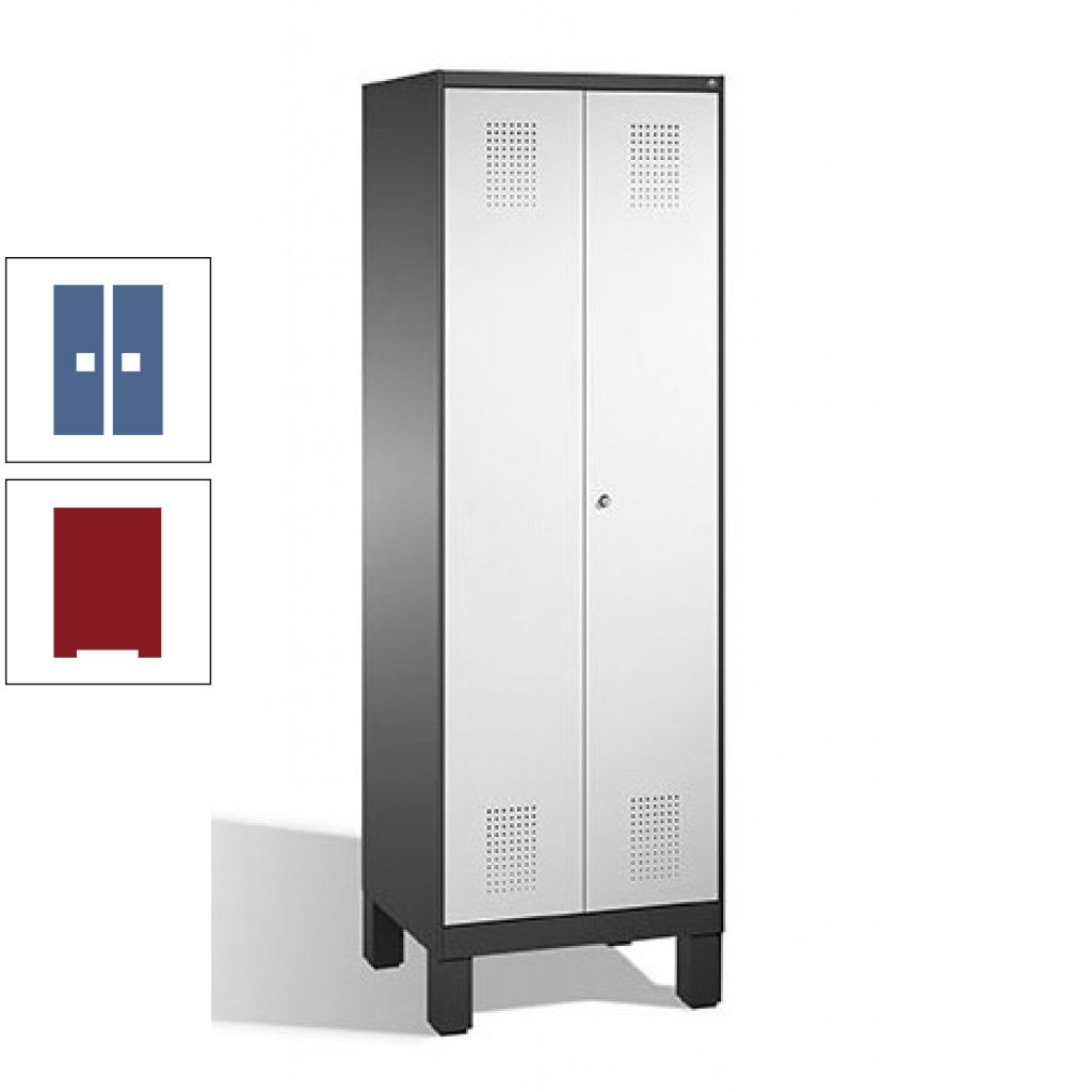 Doppel-Spind, Doppeltüren, Garderobenschrank mit Füßen, 2 Abteile a 300 mm, Korpus anthrazitgrau, Tür anthrazitgrau, 1.850 x 600 x 500 mm (HxBxT)