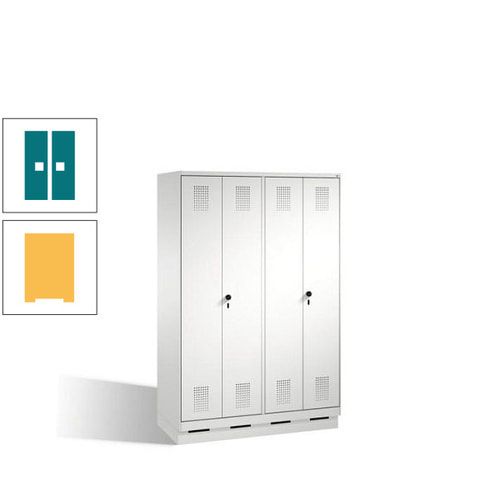 Doppel-Spind, Doppeltüren, Garderobenschrank mit Sockel, 4 Abteile a 300 mm, Korpus anthrazitgrau, Tür anthrazitgrau, 1.800 x 1.200 x 500 mm (HxBxT)
