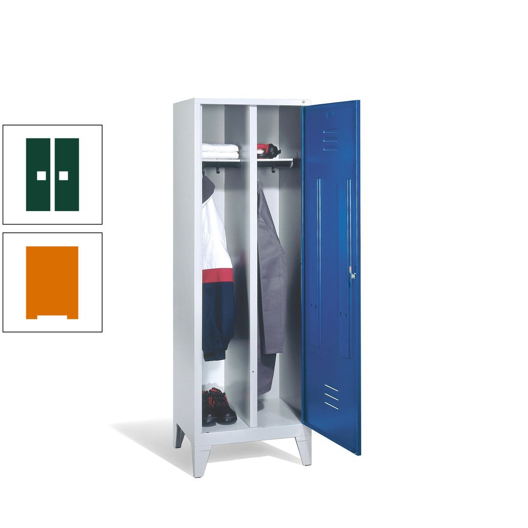 Doppel-Spind mit Großtür, Garderobenschrank mit Füßen, 2 Abteile a 300 mm, Korpus anthrazitgrau, Tür anthrazitgrau, 1.850 x 610 x 500 mm (HxBxT)