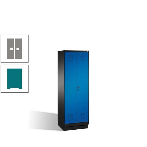 Doppel-Spind, Doppeltüren, Garderobenschrank mit Sockel, 2 Abteile a 300 mm, Korpus anthrazitgrau, Tür anthrazitgrau, 1.800 x 600 x 500 mm (HxBxT)