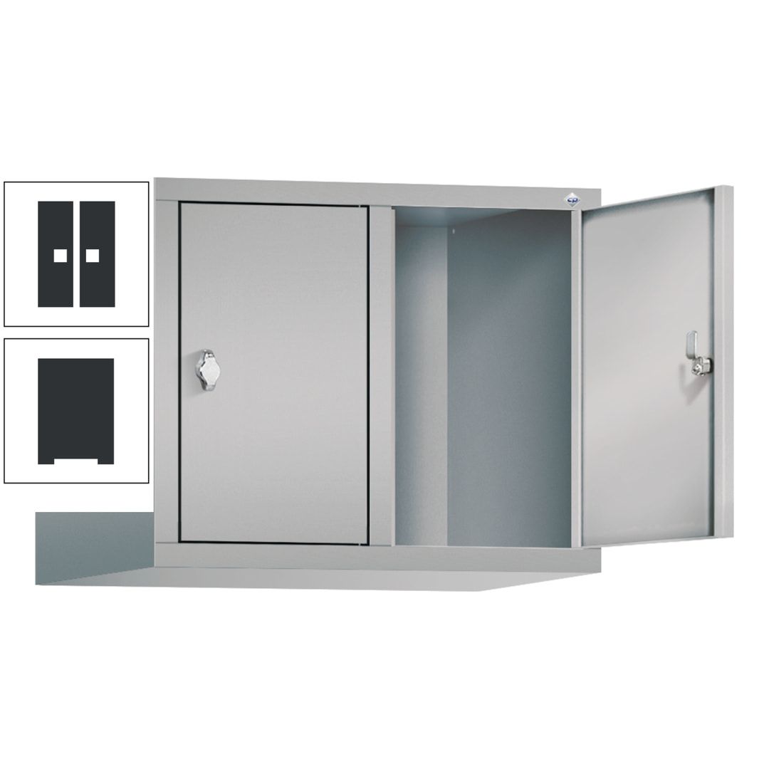 Aufsatzschrank für Spinde und Schließfachschränke, 2 Abteile, Korpus anthrazitgrau, Türen anthrazitgrau, 500 x 610 x 500 mm (HxBxT), Stahlschrank