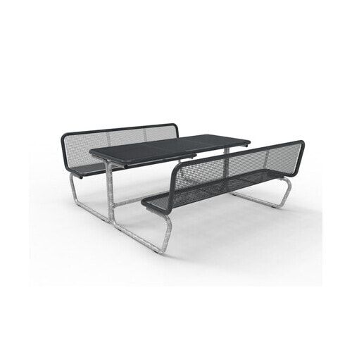 Sitzplatzgarnitur, Parkmöbel, Picknickbank, Drahtgitter, mobil, ortsfest möglich, Rückenlehne, 827 x 1.983 x 2.076 mm (HxBxT), Eisenglimmer (DB 703)
