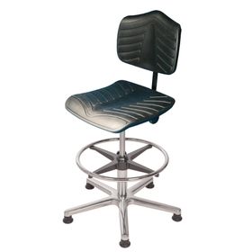 Arbeitsstuhl - ergonomische Polster - Fußring - Sitzhöhe 530-790 mm - PU supersoft, schwarz - Aluminium Fußkreuz - Gleiter - Sitzneige wählbar
