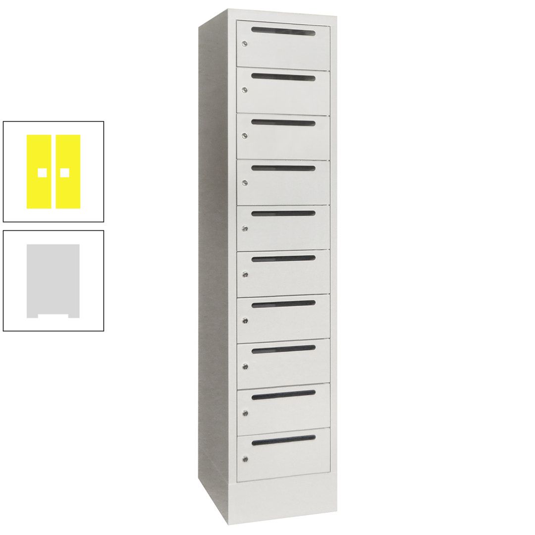 Postverteilerschrank, Schließfachschrank, 1 Abteil a 400 mm, 10 Fächer, 1.850 x 400 x 500 mm (HxBxT), Korpus anthrazitgrau, Front anthrazitgrau