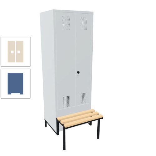 Doppel-Spind, Garderobenschrank, Buche Sitzbank integriert, 2 Abteile a 400 mm, Korpus anthrazitgrau, Tür anthrazitgrau, 1.850 x 800 x 815 mm (HxBxT)