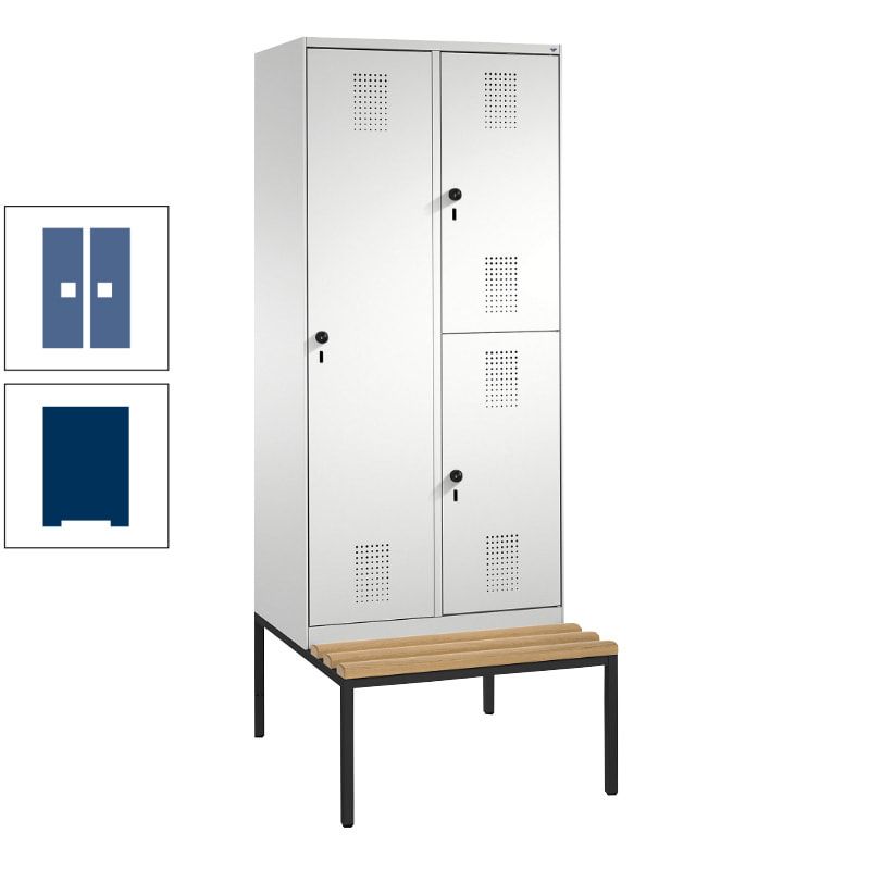 Garderobenschrank, Spind ein- und doppelstöckig Sitzbank, 2 Abteile, 3 Fächer, 2.090 x 800 x 500 mm (HxBxT), Front anthrazitgrau, Korpus anthrazitgrau