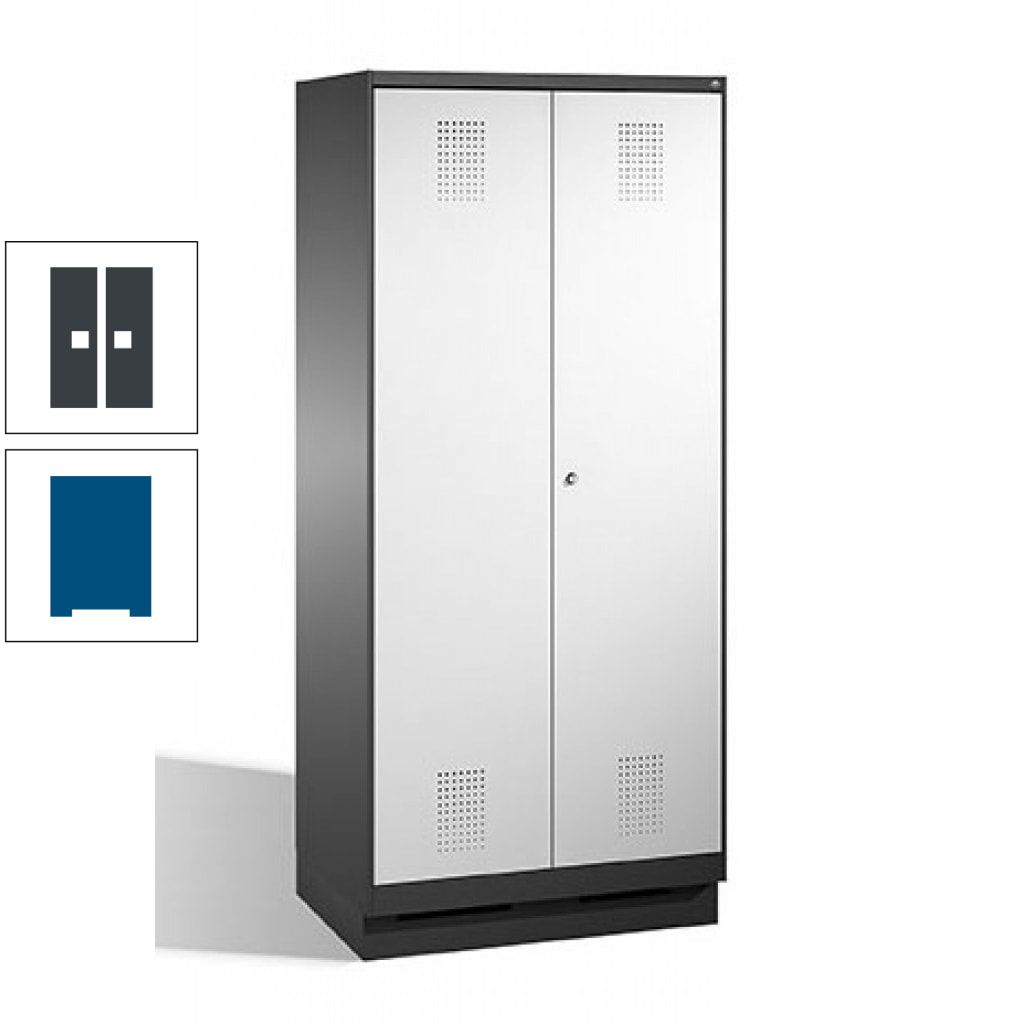 Doppel-Spind, Doppeltüren, Garderobenschrank mit Sockel, 2 Abteile a 400 mm, Korpus anthrazitgrau, Tür anthrazitgrau, 1.800 x 800 x 500 mm (HxBxT)