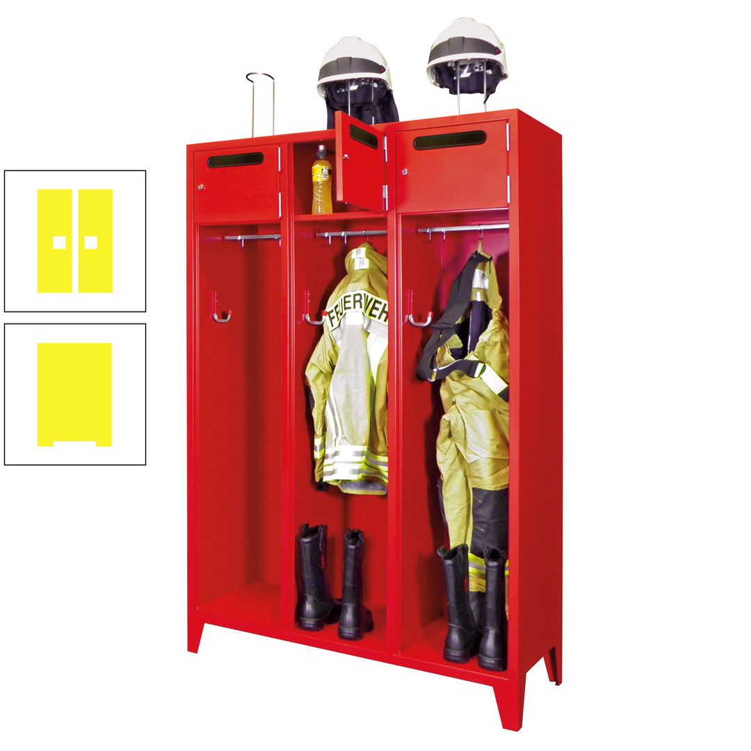 Feuerwehrschrank - 3 Abteile - Ablagefach mit Tür, Einwurfschlitz - 2.100 x 1.230 x 500 mm (HxBxT) - anthrazitgrau