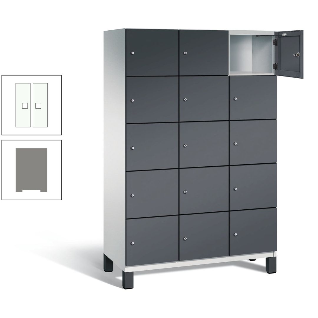 Fächerschrank, Stahlschrank, 15 Fächer, Türöffnungsbegrenzer, Füße, 1.980 x 1.200 x 525 mm (HxBxT), Korpus anthrazitgrau, Front anthrazitgrau
