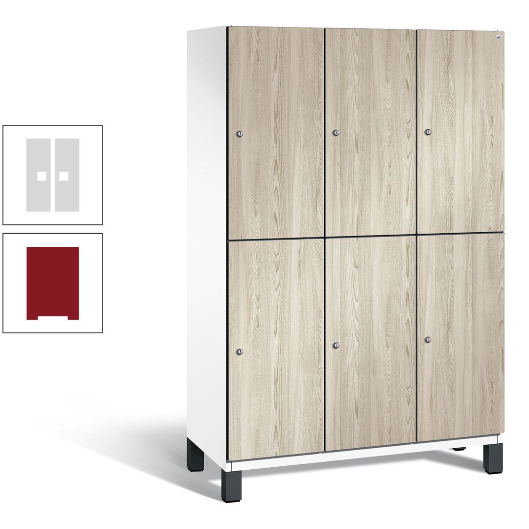 Fächerschrank, Garderobenschrank, mit Füßen, 3 Abteile, 1.980 x 1.200 x 525 mm (HxBxT), Korpus anthrazitgrau, Tür Donau-Ahorn