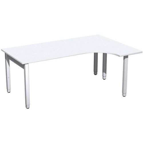Eckschreibtisch, Ecke rechts, Füße einseitig verkürzt, 4-Fuß Quadrat Pro, höhenverstellbar, 680-800 x 1.600 x 1.200 mm (HxBxT), Dekor Ahorn