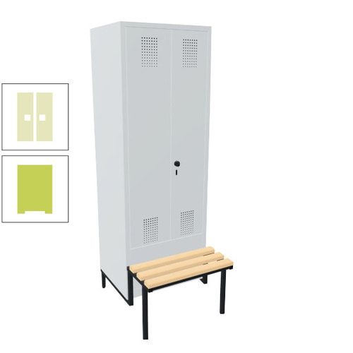 Doppel-Spind, Garderobenschrank, Buche Sitzbank integriert, 2 Abteile a 400 mm, Korpus anthrazitgrau, Tür anthrazitgrau, 1.850 x 800 x 815 mm (HxBxT)