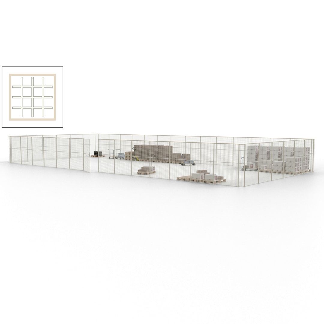 Maschinen Schutzgitter - Hallentrennwand - Sicherheitszaun - Tür - 60 m - 2.200 x 21.400 x 9.400 mm (HxBxT) - enzianblau