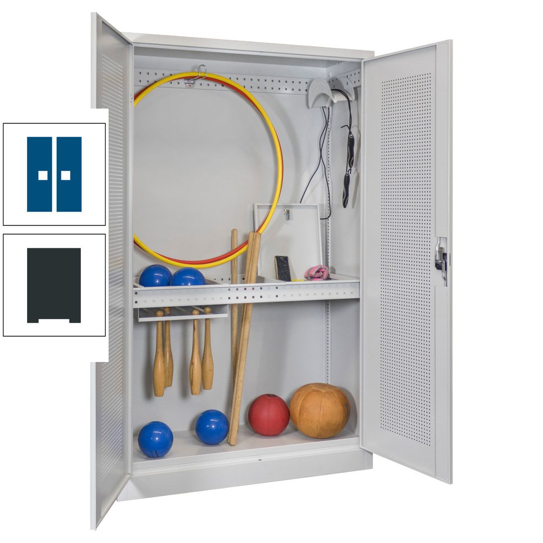 Sportschrank - Lochfeldtüren - Variante 1 - 1.950x1.200x500 mm (HxBxT) - anthrazitgrau