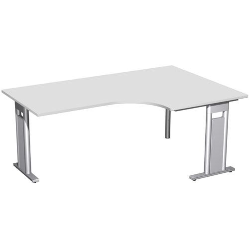 Eckschreibtisch, Eckteil 800 mm, Ecke rechts, Füße einseitig verkürzt, C-Fuß Pro, 720 x 1.600 x 1.200 mm (HxBxT), Gestell silber, Dekor Ahorn