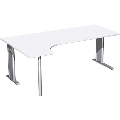 Eckschreibtisch, Ecke links, Füße einseitig verkürzt, C-Fuß Pro, 720 x 1.600 x 1.200 mm (HxBxT), Gestell silber, Dekor Ahorn