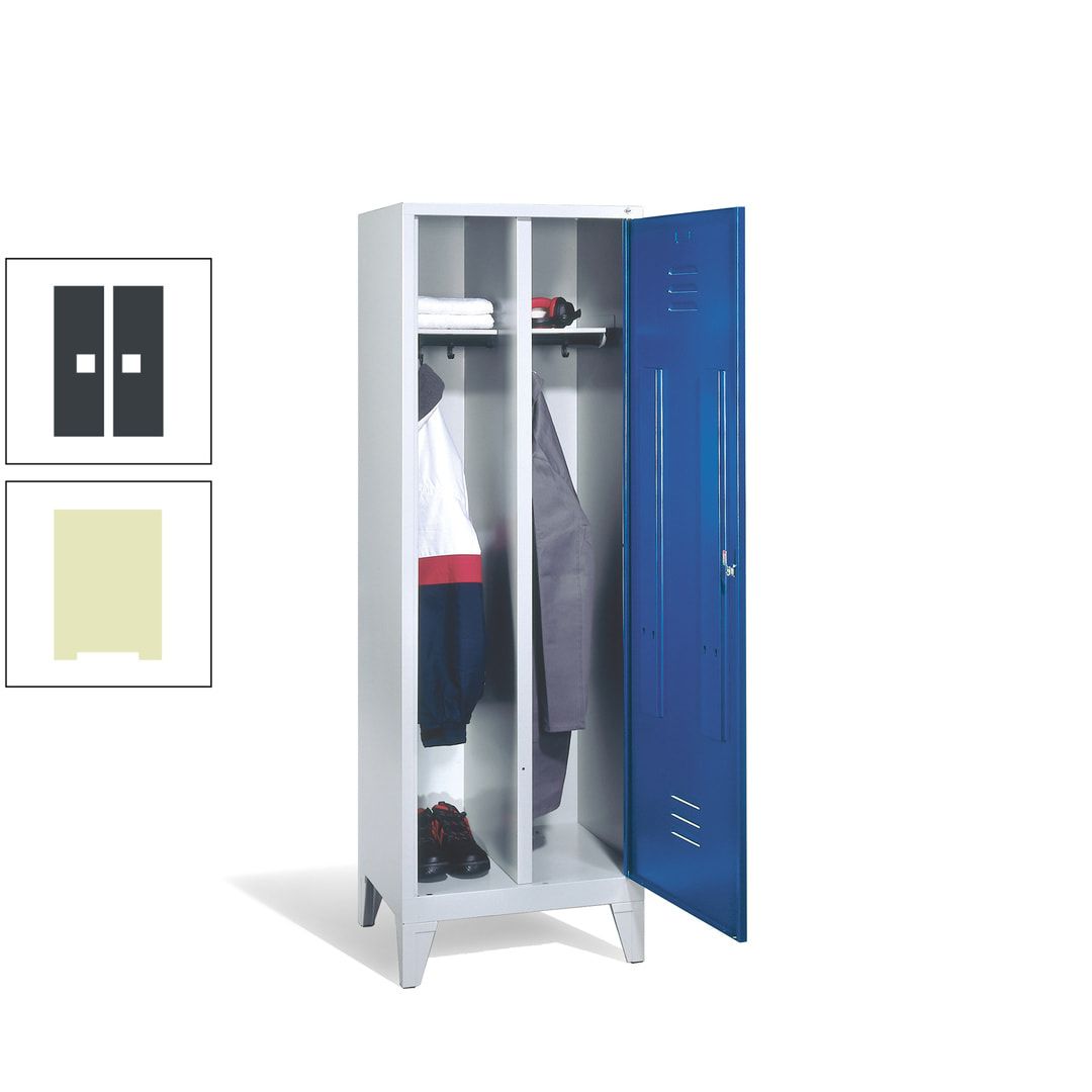 Doppel-Spind mit Großtür, Garderobenschrank mit Füßen, 2 Abteile a 300 mm, Korpus anthrazitgrau, Tür anthrazitgrau, 1.850 x 610 x 500 mm (HxBxT)
