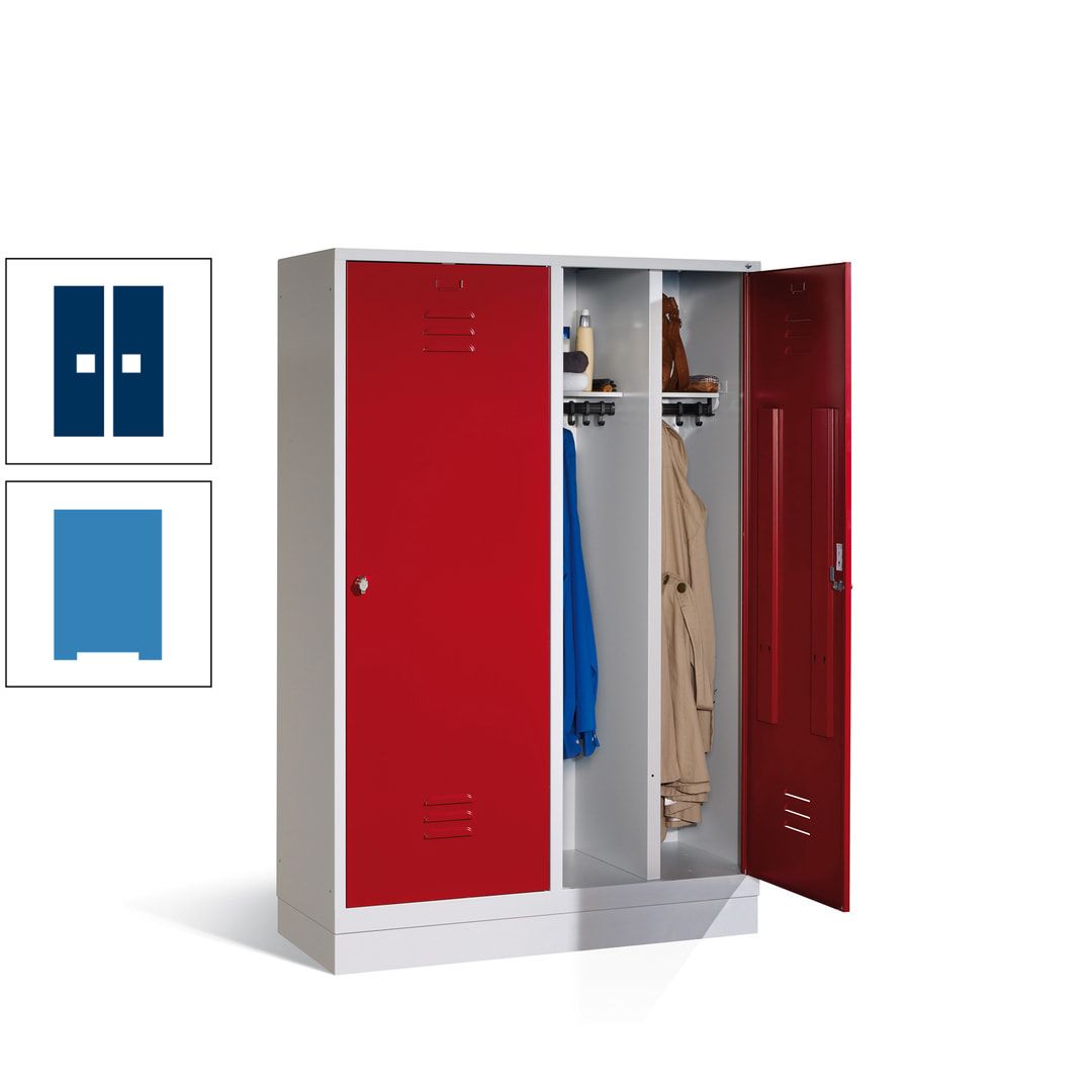 Doppel-Spind mit Großtüren, Garderobenschrank mit Sockel, 4 Abteile a 300 mm, Korpus anthrazitgrau, Tür anthrazitgrau, 1.800 x 1.190 x 500 mm (HxBxT)