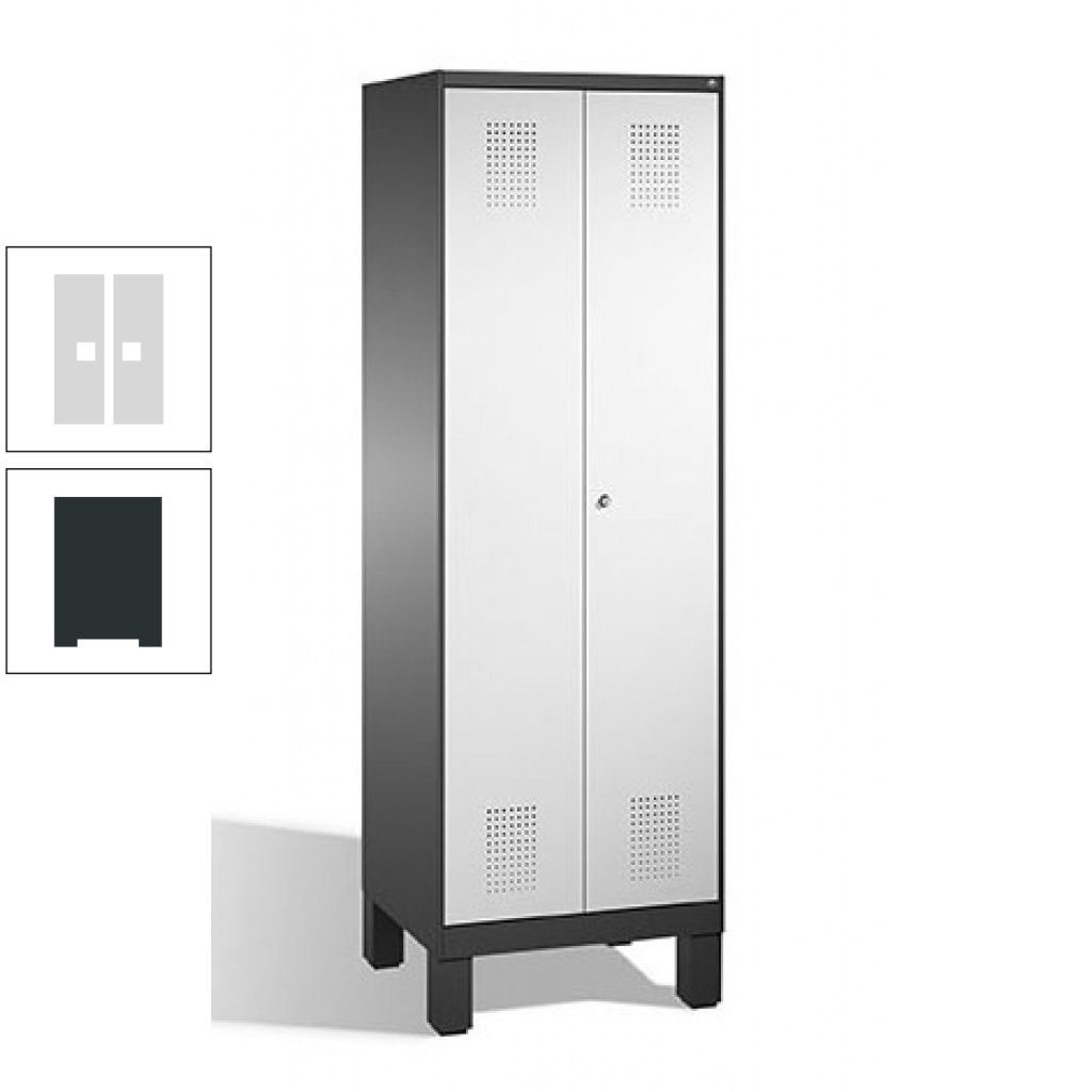 Doppel-Spind, Doppeltüren, Garderobenschrank mit Füßen, 2 Abteile a 300 mm, Korpus anthrazitgrau, Tür anthrazitgrau, 1.850 x 600 x 500 mm (HxBxT)